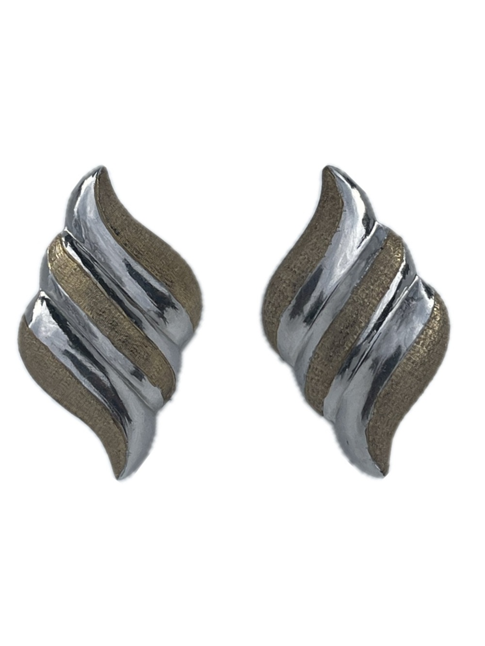 Vintage Taxco Mexico TM-925 Sterling Silver Modernist 2-Tone Wing Stud Earrings